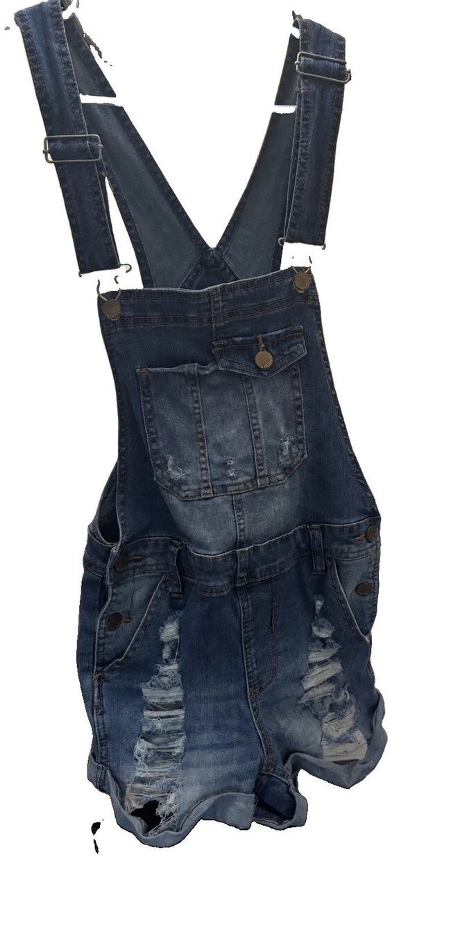 Denim Blue Jean Destroyed Ripped Distressed Overalls Bib Shorts Small Shortalls